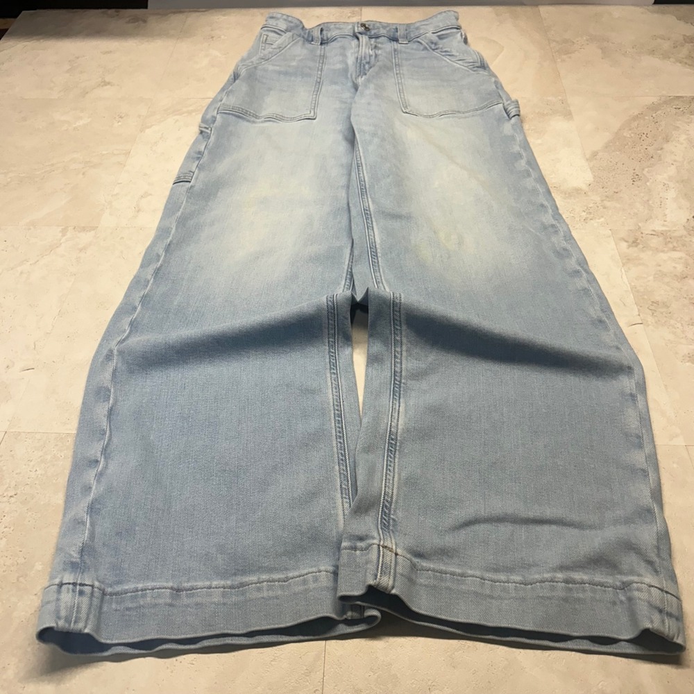 American Eagle Wide Leg Carpenter Jeans Light Wash Women Size 0 Utility Denim